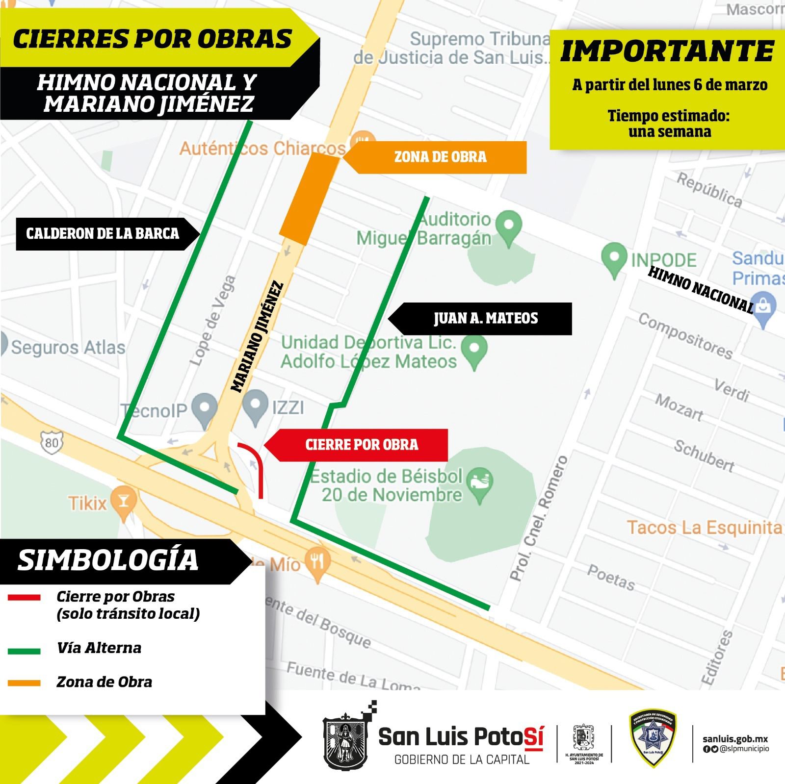  Policía Vial de la Capital activará dispositivo de vialidad por avances en obras de avenida Himno Nacional y Mariano Jiménez